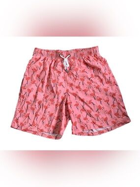 HEAT Swimwear Pink Flamingo Print Men’s Large Swim Shorts NWT